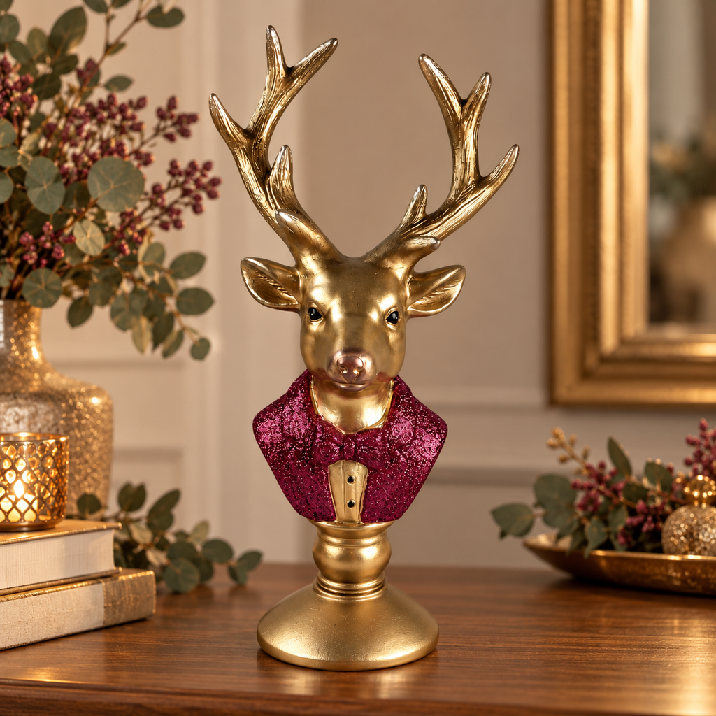 Hirschbüste Metallic-Burgundy – 28 cm Dekofigur