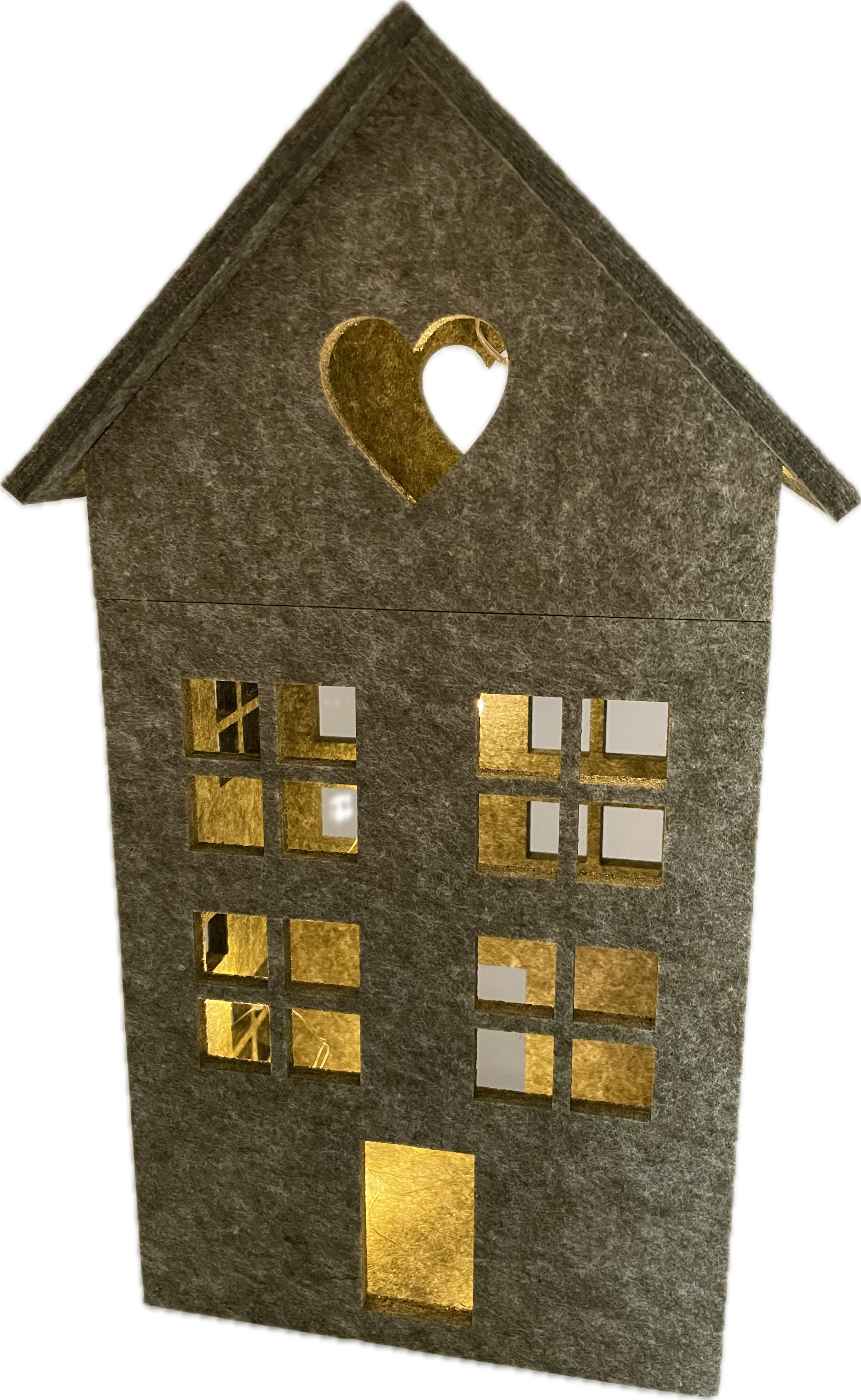 Haus Filz mit LED Led 24x16cm H40cm Dekohaus Polyester/Filz grün Fenstetdeko Herbst Weihnachten