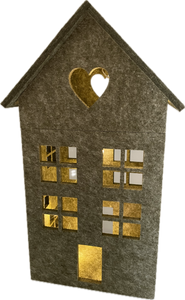 Haus Filz mit LED Led 24x16cm H40cm Dekohaus Polyester/Filz grün Fenstetdeko Herbst Weihnachten