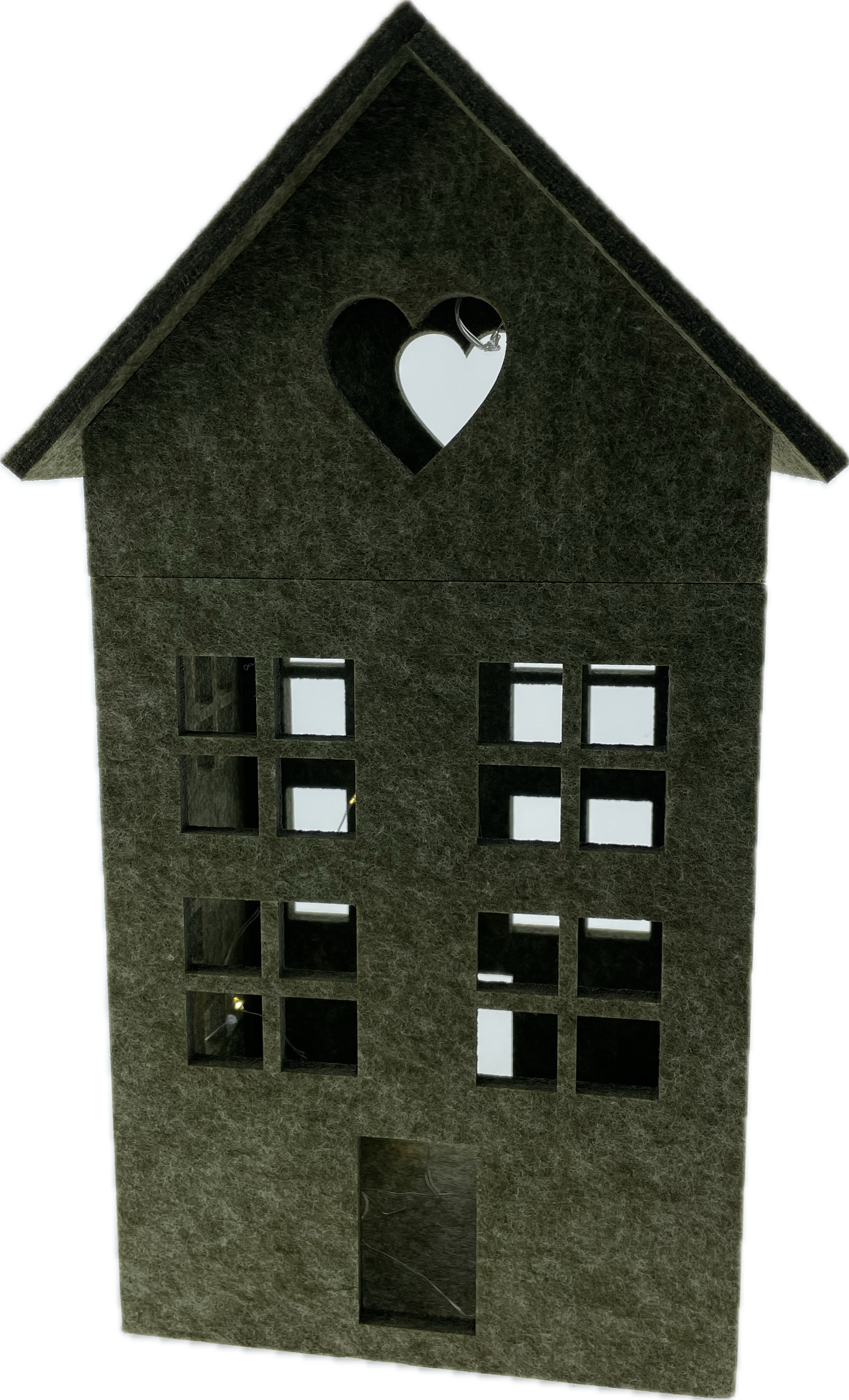 Haus Filz mit LED Led 24x16cm H40cm Dekohaus Polyester/Filz grün Fenstetdeko Herbst Weihnachten