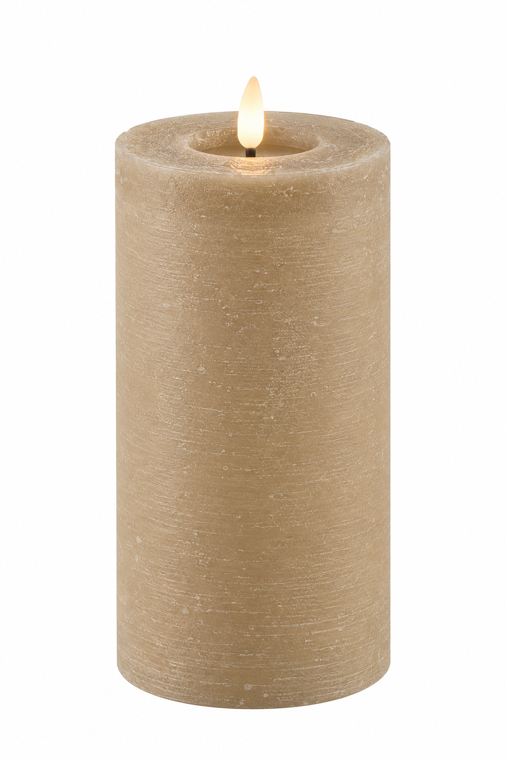LED Stumpenkerze Rustikal Beige Ø 10 cm H 10/15/20 cm – Indoor LED Kerze mit warmweißem Flammeneffekt, Timer & Fernbedienungsfunktion – 3 Größen wählbar – Echt Wax– 2x AA Batterien