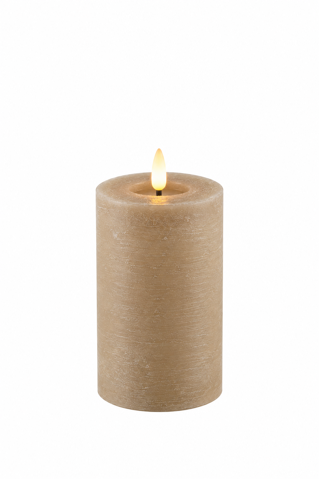 LED Stumpenkerze Rustikal Beige Ø 10 cm H 10/15/20 cm – Indoor LED Kerze mit warmweißem Flammeneffekt, Timer & Fernbedienungsfunktion – 3 Größen wählbar – Echt Wax– 2x AA Batterien