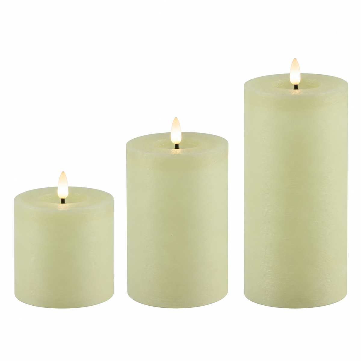 LED Stumpenkerze Rustikal Creme Ø 10 cm H 10/15/20 cm – Indoor LED Kerze mit warmweißem Flammeneffekt, Timer & Fernbedienungsfunktion – 3 Größen wählbar – Echt Wax– 2x AA Batterien