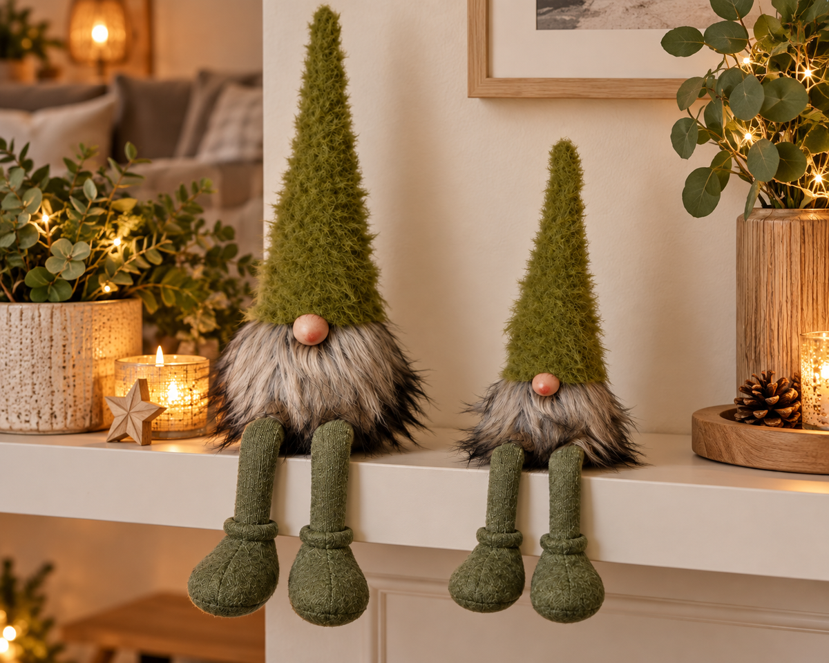 Gnom Lilian grün aus Filz – Wichtel Figur & Skulptur für Herbstdeko, H37 & 50 cm 2Größen wählbar