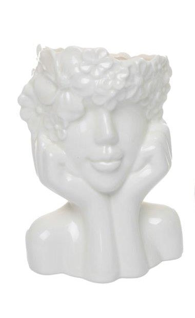 Pflanzkopf Büste Figur zum Bepflanzen Porzellan glänzend Pflanzgefäß weiß Ø13cm H20m