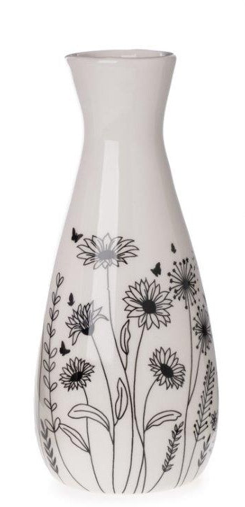 2x Vase Blumenvase DOLOMIT weiß/schwarz Ø7cm H16cm Tischdeko Blumenwiese