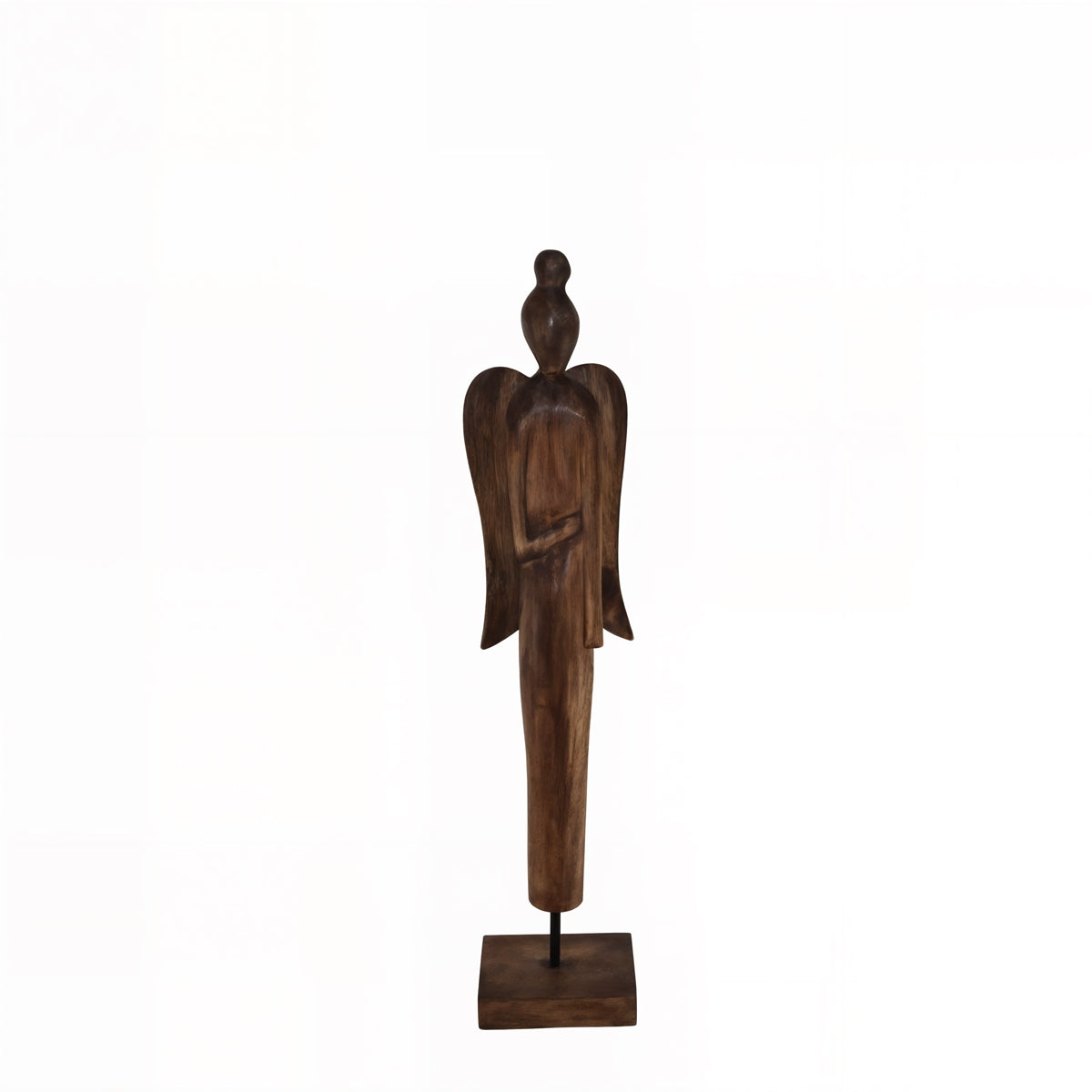 Engel auf Sockel Burnt Ø13 x H60 cm – Dekorative Engel-Figur für Wohnbereich – Elegante Wohnaccessoires im Vintage-Look für Flur, Wohnzimmer & Eingangsbereich