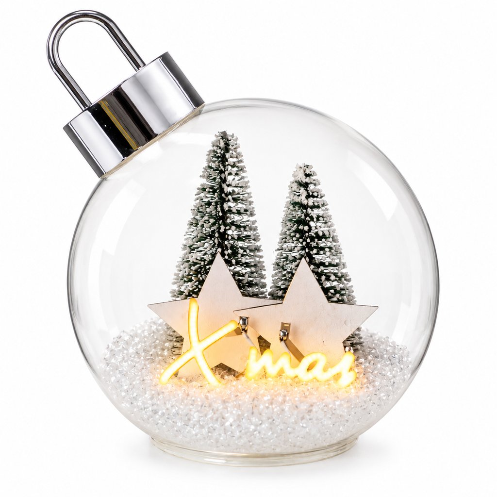 LED Glaskugel Stern – 11 cm | Weihnachtsdeko mit 6-Stunden-Timer