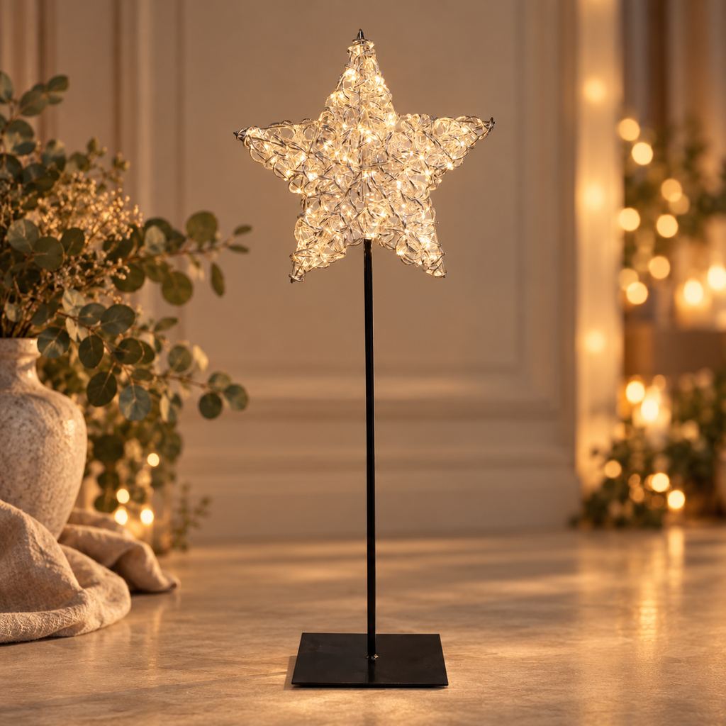 LED Stern Swirl auf Fuß silber – 100 cm mit 250 LEDs