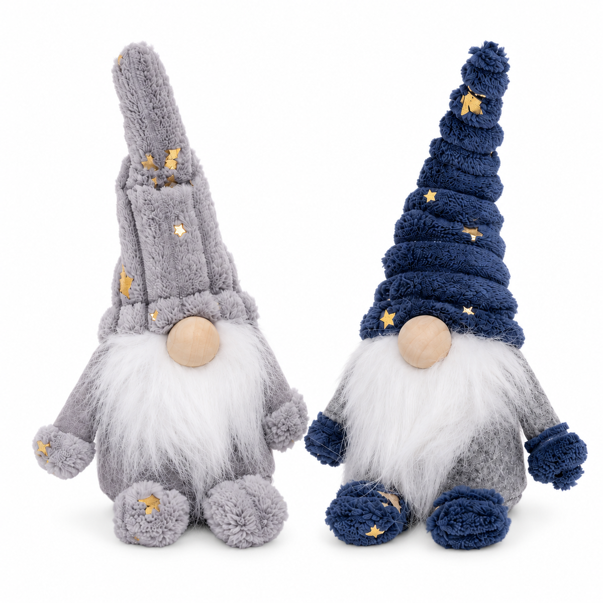Wichtel 2er Set Blau Grau – 15 cm | Winterliche Weihnachtsdeko