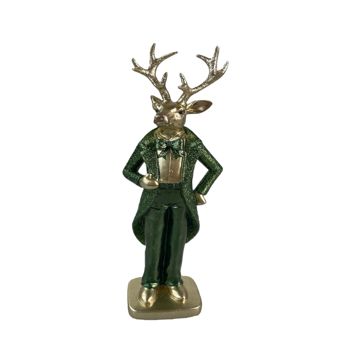 Polyresin Hirsch stehend 27 cm in Grün – Dekorative Hirschfigur als Skulptur & Wohnaccessoire