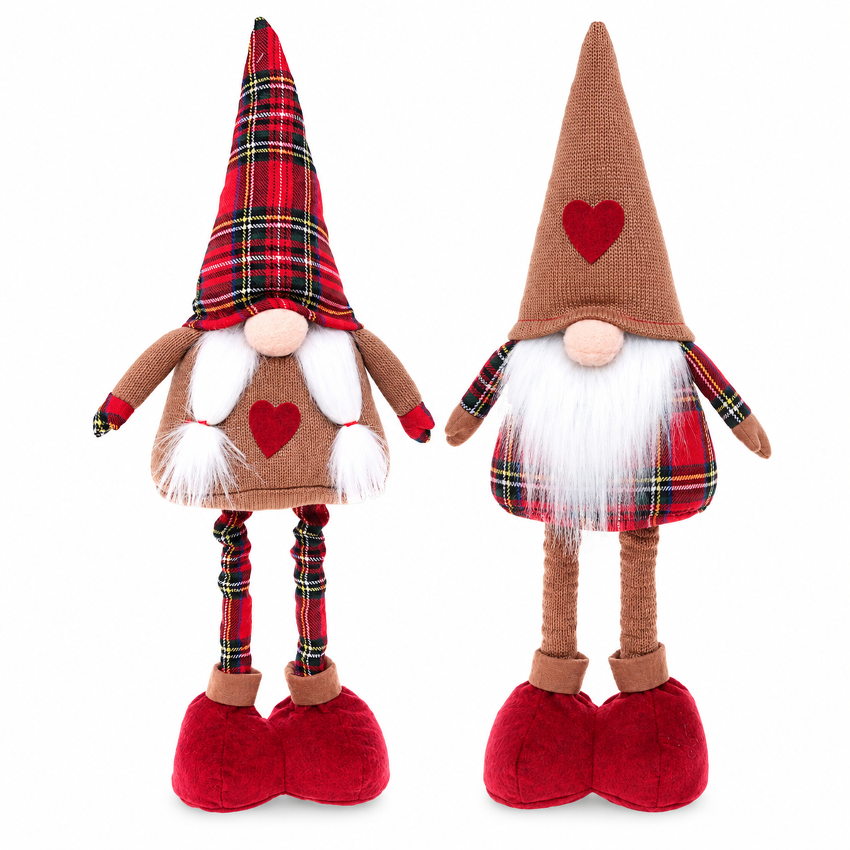 Deko Wichtel 2er Set 54 cm – Weihnachtswichtel aus Holz, Sand & Filz in Braun & Rot, höhenverstellbar