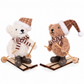 Weihnachtsbär mit Ski 2er Set – 13 cm | Winterdeko Weiß Braun
