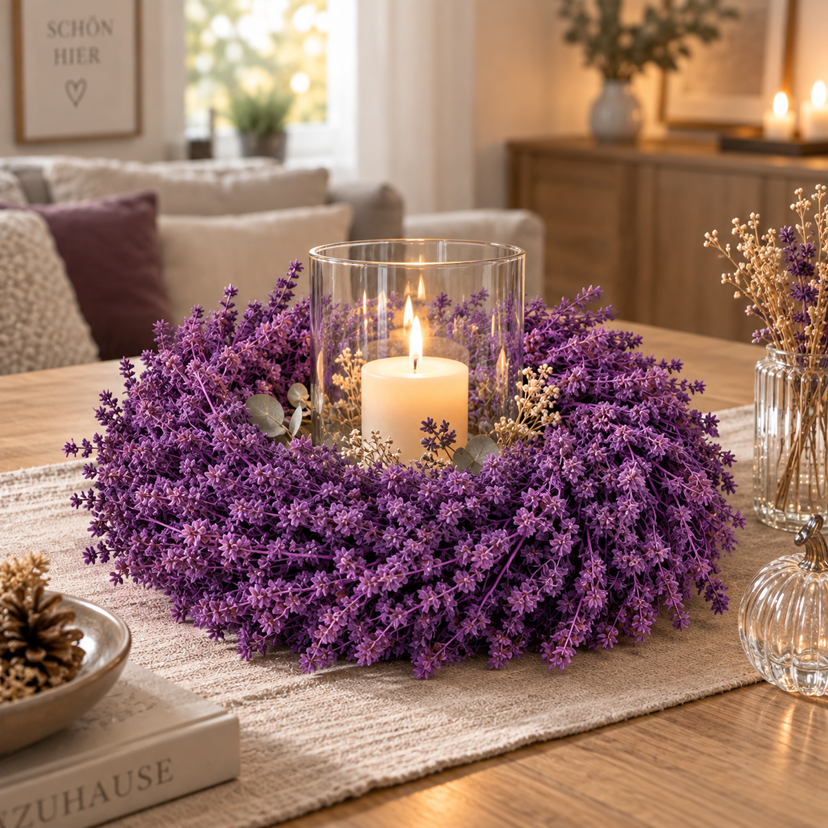 Leinenkraut Kranz 35 cm in Lavendel – Dekorativer Herbstkranz aus Naturmaterial – Türkranz, Wandkranz & Tischdeko – Herbstliche Dekoration (Kopie)