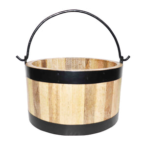 Holzkübel mit Henkel Miniteich natur/schwarz Vintage Ø26cm  H17cm