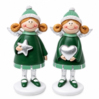 Deko Engel 2er Set 13 cm – Engel mit Stern & Herz aus Polyresin in Grün