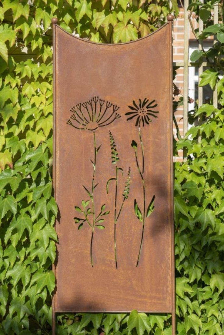 Stele Metall Edelrost Sichtschutz "Wildblume" Windschutz in 2 Größen wählbar