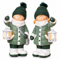Winterkinder mit Laterne 2er Set 46 cm – Grüne Weihnachtsdeko aus Magnesia