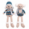 Kantensitzer-Bär 44 cm Blau & Beige – Deko Bär als Winterdeko & Weihnachtsdeko