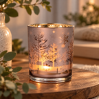 Glas Windlicht Taupe Gold – 12,5 cm mit goldener Innenfläche