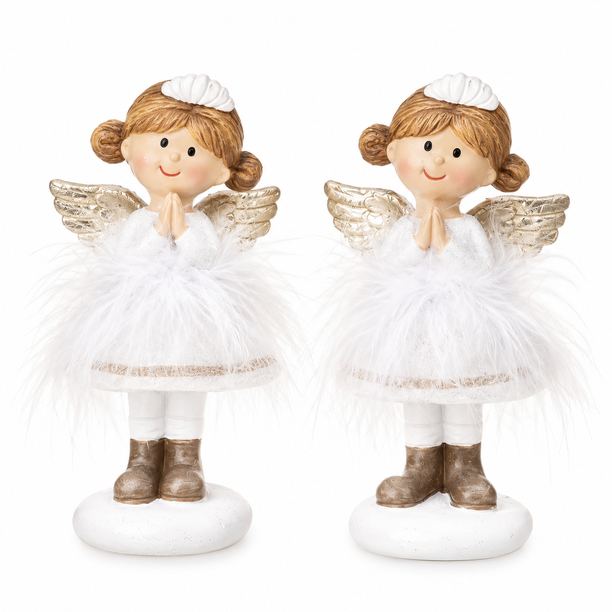 Deko Engel 2er Set 9,5 cm – Engel aus Polyresin in Gold & Weiß