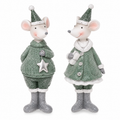 Deko Maus 2er Set 18,5 cm – Stehende Maus aus Polyresin in Grau & Grün