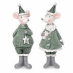 Deko Maus 2er Set 18,5 cm – Stehende Maus aus Polyresin in Grau & Grün