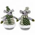 Weihnachtsmäuse 2er Set 15 cm – Deko Mäuse in Grün & Weiß als Weihnachtsdeko