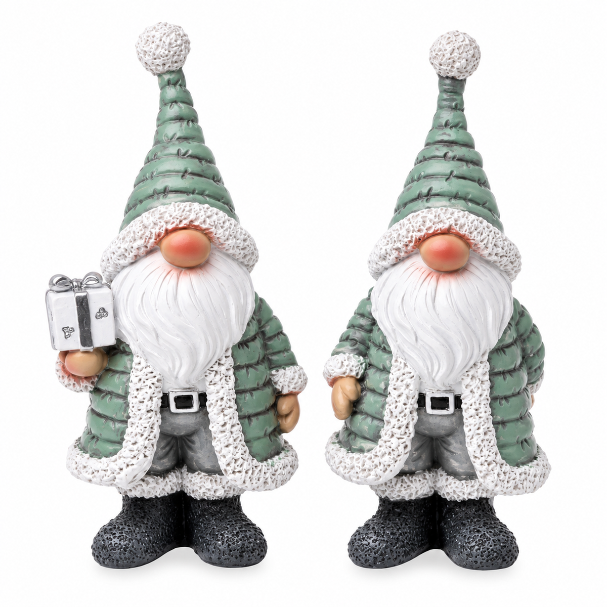 Deko Santa 2er Set 14 cm – Weihnachtsmann aus Polyresin in Grün & Grau