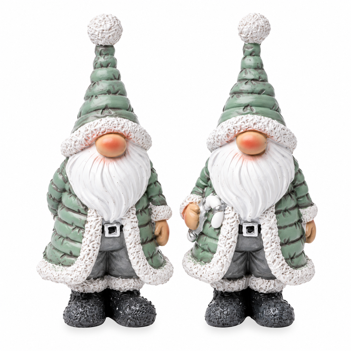 Deko Santa 2er Set 10 cm – Weihnachtsmann aus Polyresin in Grün & Grau