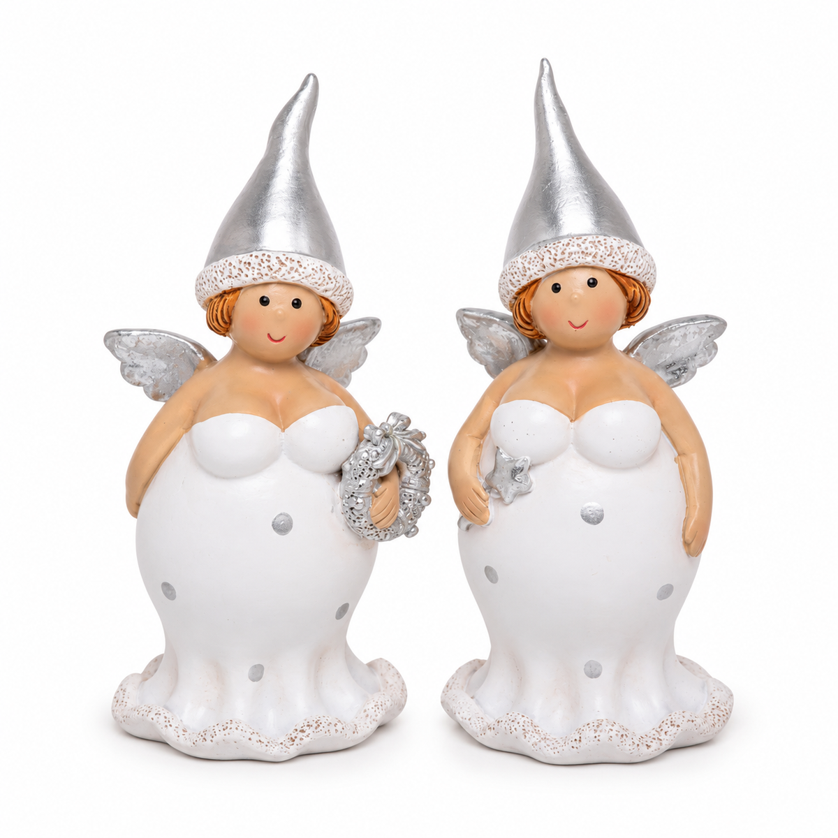 Engel 2er Set Weiß Silber – 11,5 cm | Polyresin Weihnachtsdeko