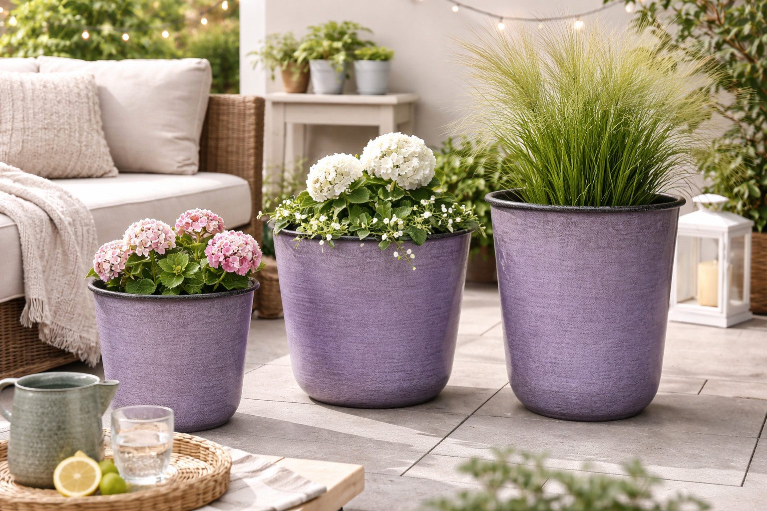 Kübel Metall Pflanzgefäß violett Pflanztopf Ø26+28+32cm Blumenkübel Pflanzschale Blumentopf Garten 3Größen wählbar