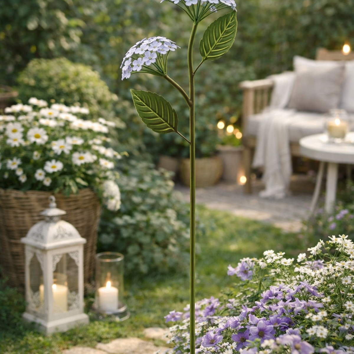 Gartenstecker Hortensie Metall verzweigt flieder ArtFerro 28x18cm H109 cm Stecker Garten Beetstecker Gartendekoration Blütenkugel