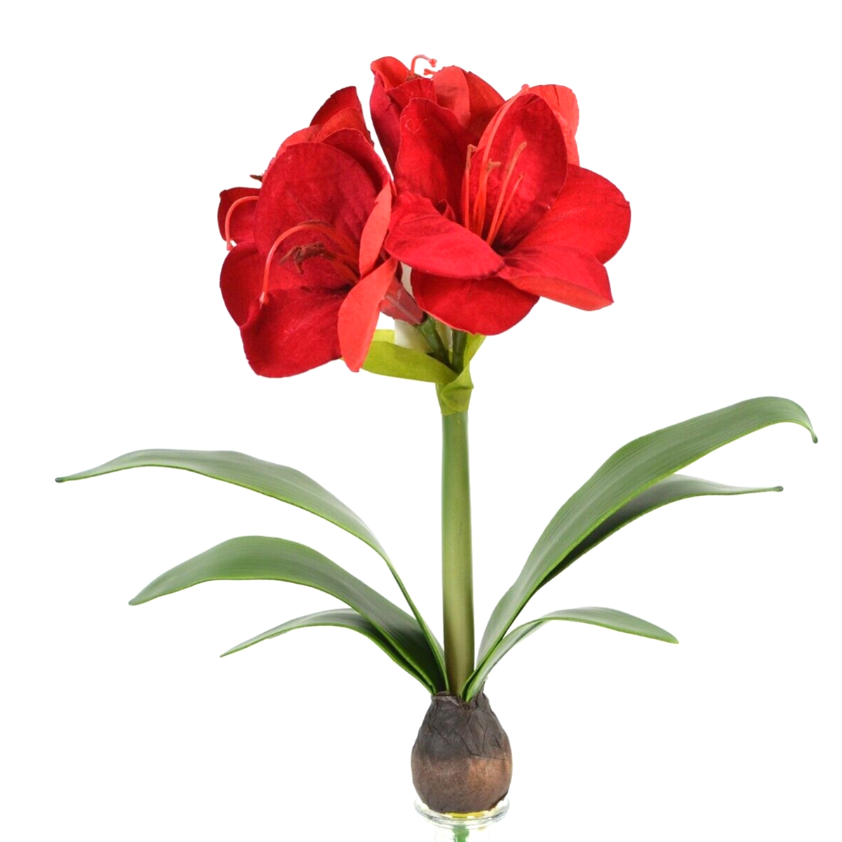 Amaryllis 4Blüten 1Knospe mit Zwiebel künstlich rot H42cm
