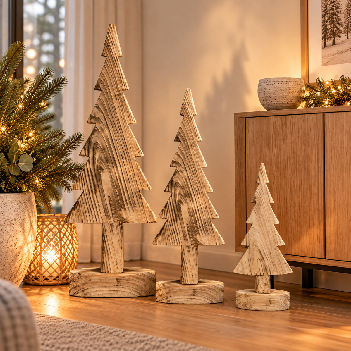 Holz Tanne Baum Dekotanne zum stellen H60cm/H80cm/H100cm Advent Winter Weihnachten Tisch Fenster Aufsteller Dekoration 3Größen wählbar