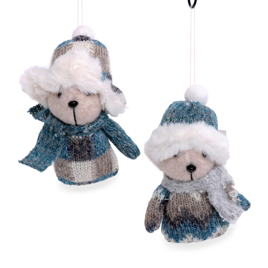 Bär Deko-Hänger 16 cm in Blau & Weiß – 2-fach sortiert – Fensterschmuck, Weihnachtsdeko & Winterdeko