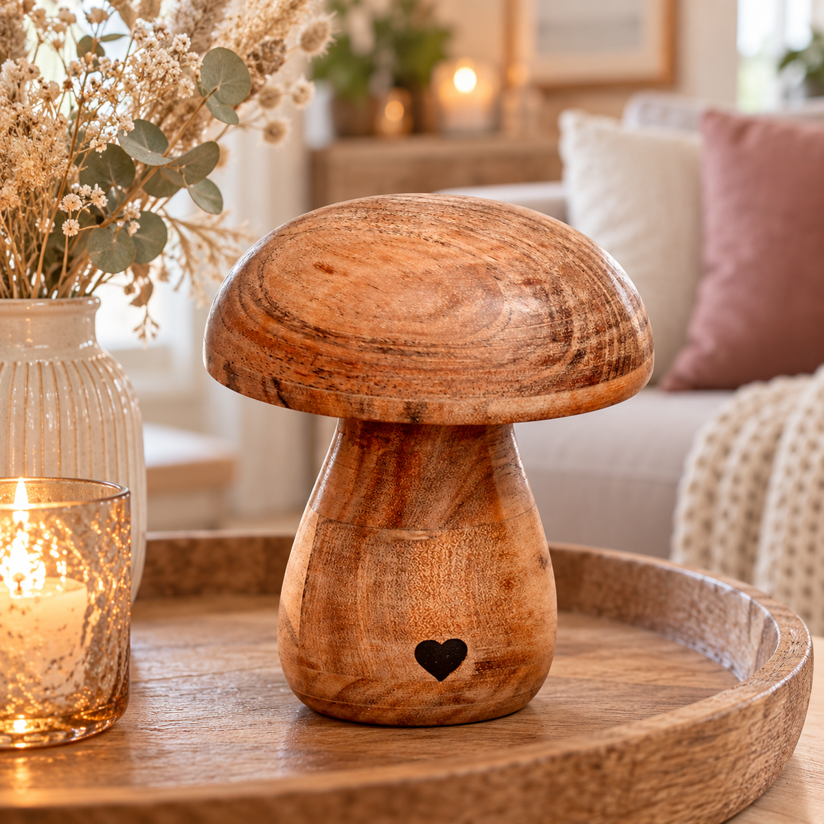 Pilz DOST Holz Garten Wald rot-natur Ø7,5+9cm H10+11cm Herbst Herbstdeko Dekoration 2Größen wählbar