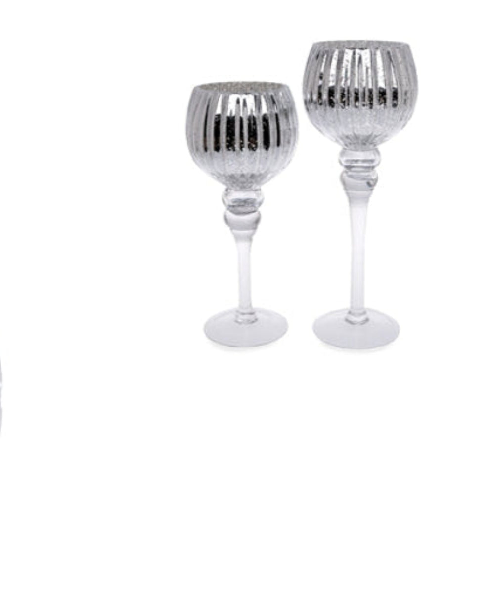 Windlicht Kerzenglas Teelichthalter H30cm + H35cm Glaspokal Elegante Pokalform klar/silber 2Größen wählbar