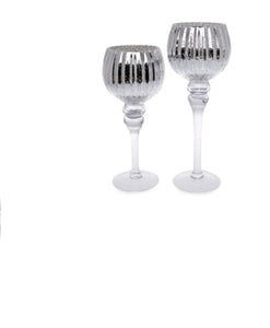 Windlicht Kerzenglas Teelichthalter H30cm + H35cm Glaspokal Elegante Pokalform klar/silber 2Größen wählbar