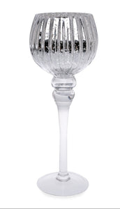 Windlicht Kerzenglas Teelichthalter H30cm + H35cm Glaspokal Elegante Pokalform klar/silber 2Größen wählbar