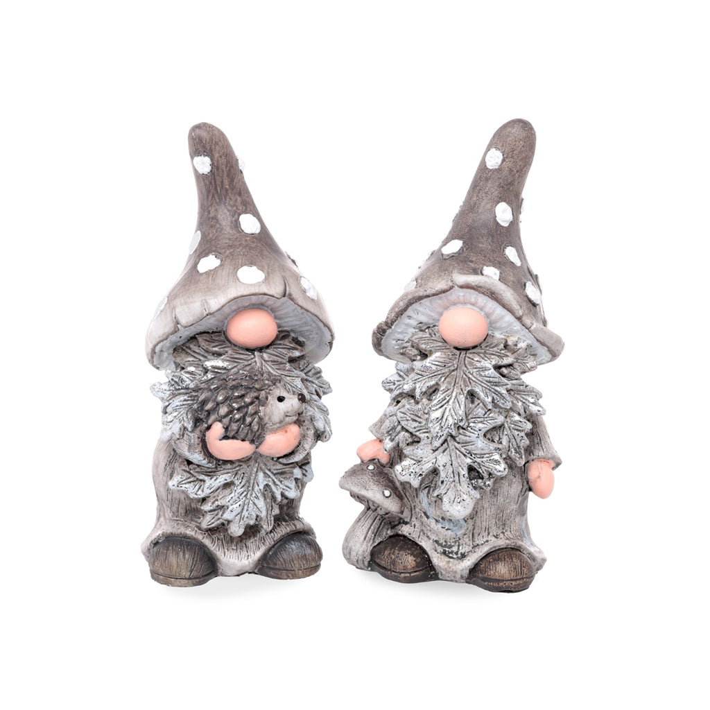 Poly-Wichtel 2er-Set in Grau & Silber 6,5 x 13,5 cm – Winterliche Dekofiguren Herbst