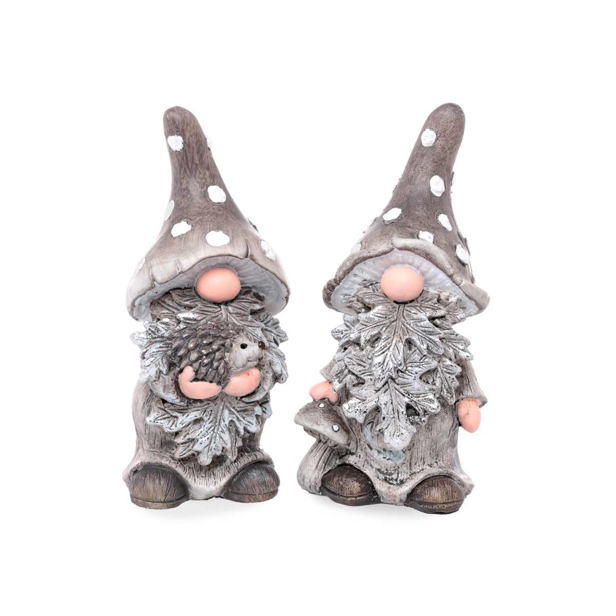 Poly-Wichtel 2er-Set in Grau & Silber 6,5 x 13,5 cm – Winterliche Dekofiguren Herbst