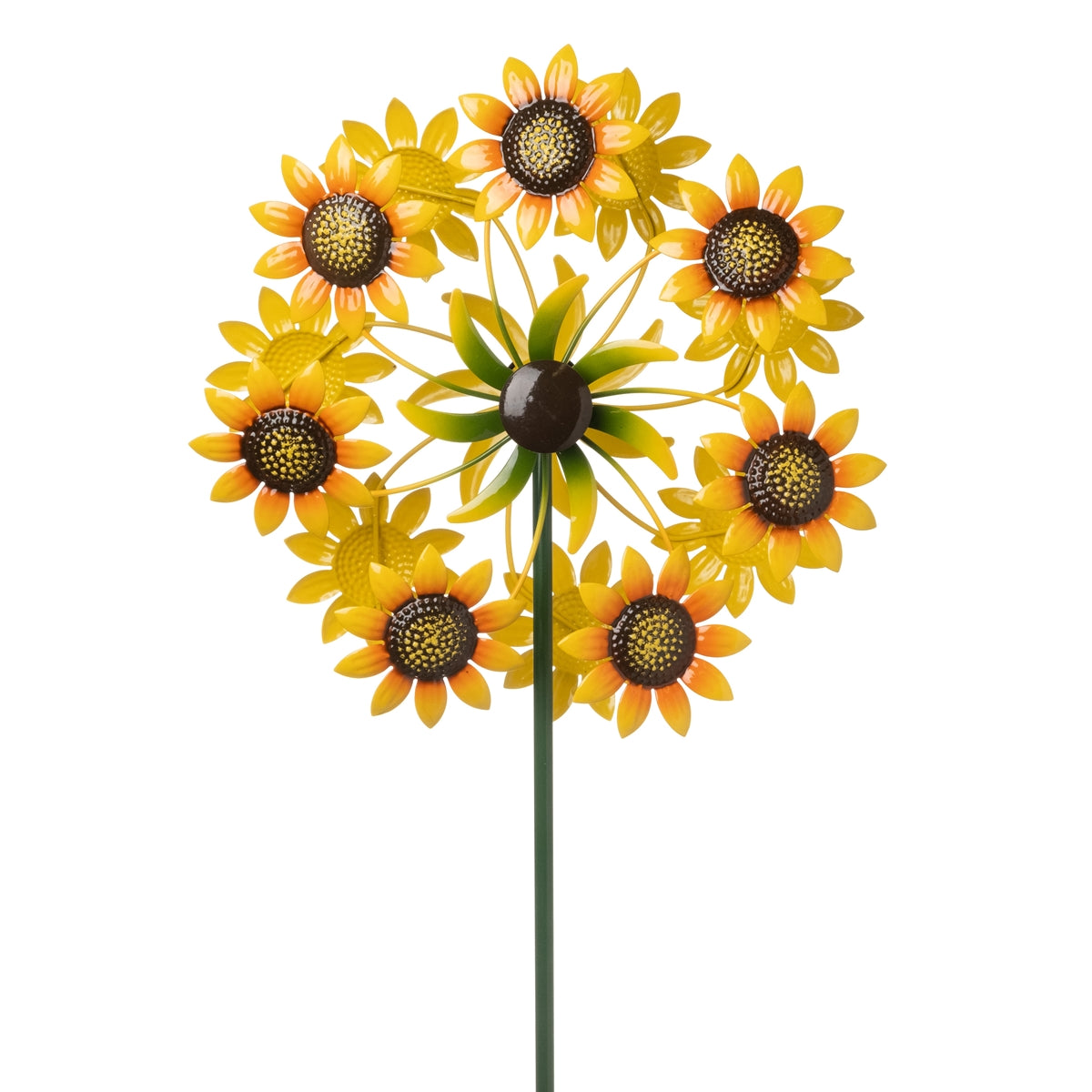 Gartenstecker Windrad Sonnenblume x7Blüten  Metall gelb/grün Ø34cm H125cm Garten Herbst Stecker