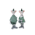 Maus Weihnachtsdeko 5 x 12,5 cm in Grau & Grün – Niedliche Dekofigur aus Polyresin – Stehende Weihnachtsmaus für Winterdeko, Tischdeko & Regal