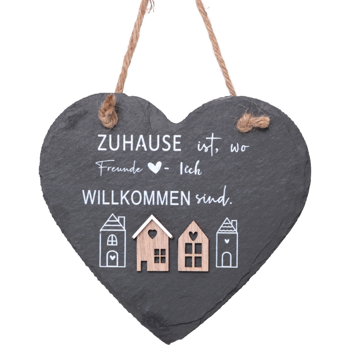 Schiefer Herzanhänger 2er Set 15 cm mit Spruch – Dekorative Herzhänger aus Schiefer für Haus, Garten und Eingangsbereich