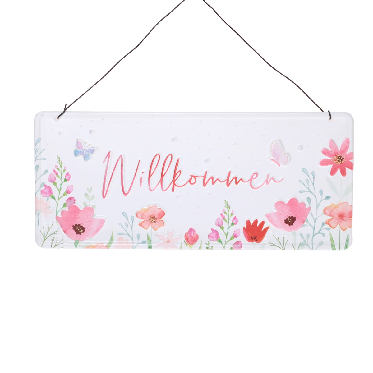 Spruchschild "Willkommen" Schild aus Metall – Geprägt – Dekoschild für Haus & Eingang – ca. 30 x 13 cm Spruchschild Garten