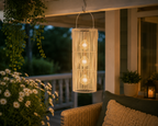 Solar Hängelampe Fadime Weiß 47 cm – LED Solarlaterne mit 10 warmweißen LEDs, IP44, dekorative Gartenlaterne zum Aufhängen für Balkon, Terrasse & Garten