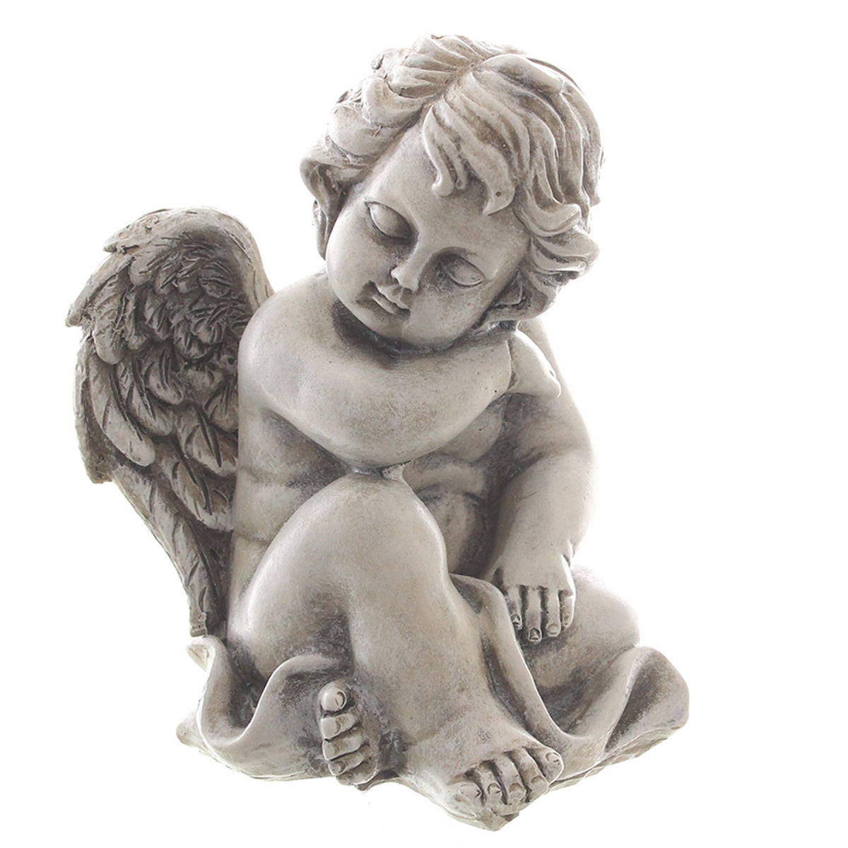 Sitzender Engel H10cm + 13,5cm in Grau – Dekorative Engel-Figur als Skulptur 2 Größen wählbar