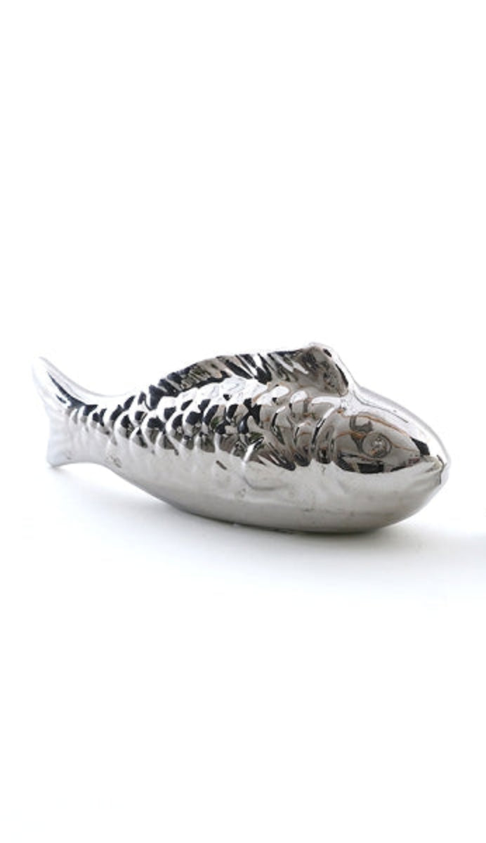 Porzellan Fisch schwimmend Silber 2er Set Dekofische für Miniteich, Wasserschale und Gartenteich 15,5 x4,5cm H6cm Maritime Gartendekoration für Terrasse und Balkon