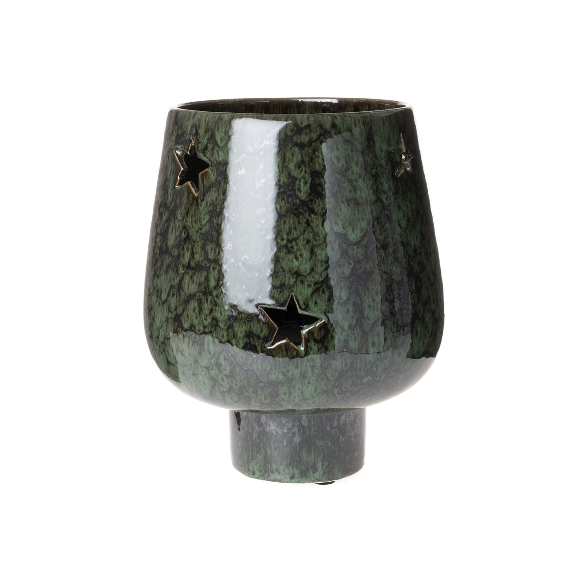 Windlicht Keramik Sterne grün glasiert Ø18cm H20cm